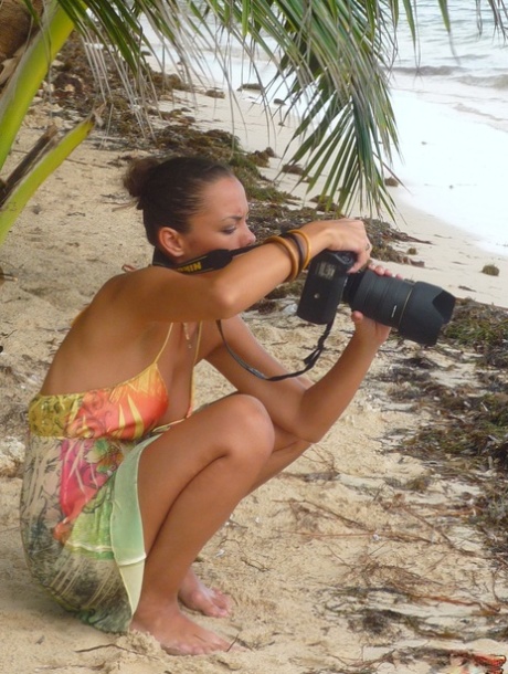 Beach babes poses for a topless gig on a deserted tropical beach 67167446
